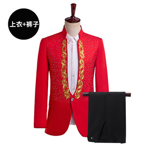Abito da uomo coro di scena giacca ricamata con cristalli scintillanti rossi abito da <span class=keywords><strong>sposa</strong></span> sposo abito <span class=keywords><strong>bianco</strong></span> cantante ospite 2 pezzi Set <span class=keywords><strong>Costume</strong></span> - Product Image 3