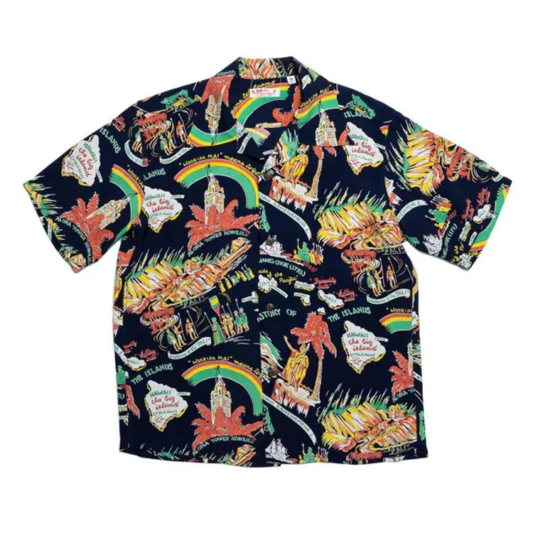 ขายร้อนยอดนิยมผ้าฝ้ายอินทรีย์ออกแบบเองโลโก้ Oem Odm ผู้ชายเสื้อฮาวาย