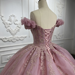 Robes de soirée de mariée et de bal en dentelle rose princesse, taille plus, épaules dénudées, Jancember 9932-1 - Product Image 3
