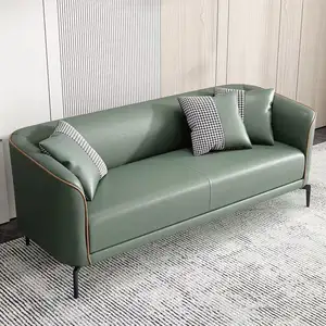 2023 De Sala Design Modern Designs En Cuir French Furniture Leather Minimalist Material Green Sofa