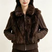 Veste en tricot personnalisée en vraie fourrure de lapin, manches en tricot torsadé, manteau court chaud pour femme, commande en gros