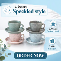 Ensemble tasse et soucoupe pour pause-café, glaçure mouchetée, quatre tons pastel, en céramique, vente en gros, pour la maison, la cuisine, le bureau, la table, cadeau, décoration