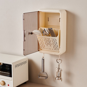 Creamy Wall Mounted Chopstick <b>Holder</b> With Lid L Size Draining Rack For Kitchen Storage - Product Image 3