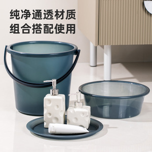Translucent Grey Water <b>Bucket</b> 23L Large Capacity <b>With</b> <b>Lid</b> Portable For Bathroom Toilet Student Dormitory Use - Product Image 3