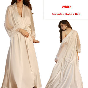 Pigiama da donna <span class=keywords><strong>di</strong></span> lusso in raso a maniche lunghe, leggero e morbido, tessuto per primavera, estate e autunno, ideale per il relax e <span class=keywords><strong>la</strong></span> <span class=keywords><strong>notte</strong></span> - Product Image 1