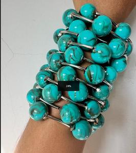 Kaimei 2025 Đồ Trang Sức Thời Trang Bán Buôn Phụ Nữ Chunky Nhựa Acrylic Mable Màu Xanh Bead Vòng Đeo Tay Thiết Lập Bạc Punk Chunky Vòng Đeo Tay Bộ - Product Image 2