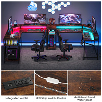 New Arrival L-Shaped Large Corner Desktop Computer PC Big Workstation Gaming Desk Table With LED Strips