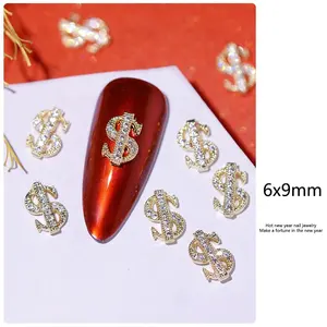 2023 new dollar signs nail charms money nail rhinestone manicure accessories nail supplier