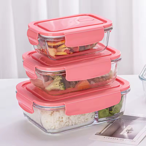 Rectangular High Borosilicate Glass Food <b>Storage</b> Container with Vented Lid Heatable Lunch <b>Box</b> for <b>Kitchen</b> Use - Product Image 6