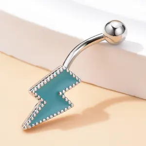 Benutzer definierte Großhandel hinzufügen Charme Blau grün Gelb Blitz chirurgische Edelstahl Nabel Bauchnabel Ringe Manschette Piercing Schmuck