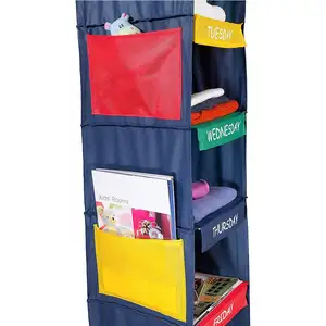 Colorful 6-Shelf Hanging Closet Organizer Shoe Sweater Clothing Organizer For Students Children With Side Pockets