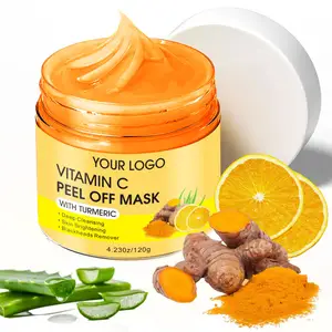 Máscara de lama facial orgânica para cuidados com a pele, máscara esfoliante branqueadora anti-acne vitamina C e argila açafrão