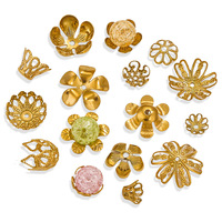 Varios estilos de acero inoxidable, tapas de cuentas de flores de pétalos, envolturas de filigrana Vintage, colgante de perlas, conectores de fianza para la fabricación de joyas