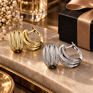 Orecchini a Cerchio Geometrici a Strati Incrociati per Donne, Design Multistrato per Uso Quotidiano, Accessori per Orecchie - Product Image 1