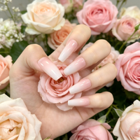 Vente en gros de faux ongles longs en forme de cercueil, couleur nude blanche ombrée, personnalisables, en ABS, OEM, ODM, marque privée, réutilisables, 24 pièces