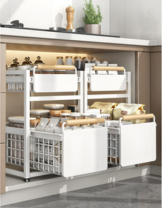 Estante de almacenamiento multifuncional para el hogar, 2 niveles con cesta deslizante, organizador de artículos diversos, contenedor debajo de los organizadores del fregadero - Product Image 3