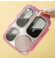 Aohea Boîte à lunch Bento en acier inoxydable durable et étanche à 4 compartiments avec logo personnalisé Contenants de stockage Boîte à lunch pour l'école