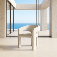 Moderner Luxus-Esszimmerstuhl aus Creme-Bouclé, nordischer geschwungener Sessel, gepolsterter Outdoor-Akzentstuhl für Villa, Resort, Hotel