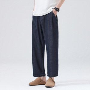 Jeans da uomo TT Retro blu scuro, modello loose a gamba dritta, vita media, stile casual, gamba larga, per estate e autunno - Product Image 2