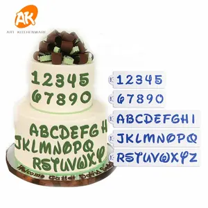 AK Nummer Alphabet Benutzer definierte Royal Icing Schablone für Geburtstags torten Laser geschnittene Plastik malerei Vorlage Cookie Schablone Set ST-825