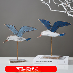 Figuras de Aves Marinas de Madera Hechas a Mano, 2 Piezas, Estilo Mediterráneo, Decoración para Sala de Estar, Adornos de Mesa - Product Image 5