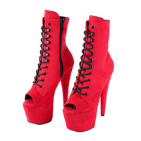 Chaussures à talons ultra-hauts de 17 cm, style européen et américain, grande taille, à bout ouvert, plateforme épaisse imperméable, à lacets, antidérapantes, pour scène