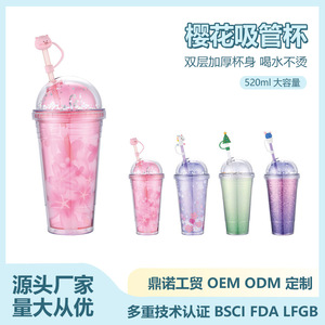 Shang Kou Ai 18oz Double-Walled Plastic Cup Gradient Cardboard Glitter Straw Reusable Party Water Bottle - Product Image 5