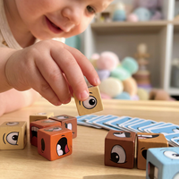 Jeu de société éducatif Montessori en bois pour enfants : Blocs d'expressions familiales à assortir, jeu de cubes à expressions changeantes pour enfants