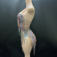 Combinaison à franges colorées et strass pour spectacle de nuit, tenue de scène, robes de danse latine pour femmes