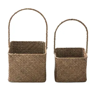 natural hand-woven seagrass basket rural grass dried flower arrangement container