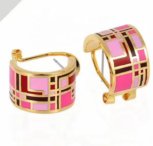 Custom Fashion Stainless Steel Enamel Earrings Colour Painted Gold Plated