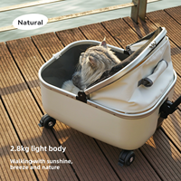 Poussette pour chat de luxe en cuir grande capacité, portable, à roulettes, avec ventilateur rechargeable intégré, auvent en maille pliable, bouton écologique