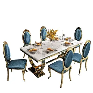 OEM Modern Marble Dinning Room Chairrose With Gold Dinning Table Set Marbal Color Grey Small Table And Chaise Set 8seater