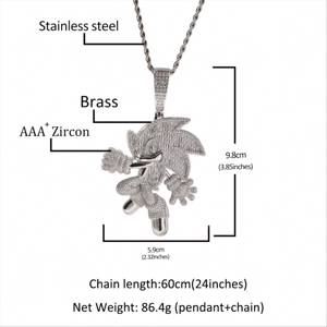 Pendentif en argent 925 avec moissanite, bijoux anime, pendentif personnalisé hérisson Sonic en argent sterling 925 avec diamant moissanite VVS - Product Image 4