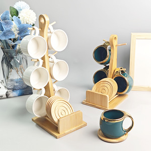 Porte-tasse en bambou <span class=keywords><strong>arbre</strong></span> 6 crochets tasse à café tasses à thé étendoir support de tasse pour cuisine bureau tasse organisateur - Product Image 3