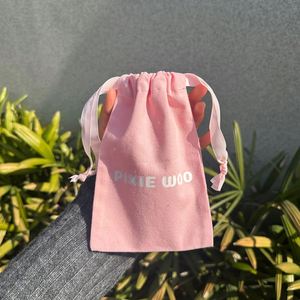 Wholesale Hot Sale Pink Color Cotton <b>Drawstring</b> Bag Cotton Dust <b>Pouch</b> With Silk Ribbon - Product Image 5