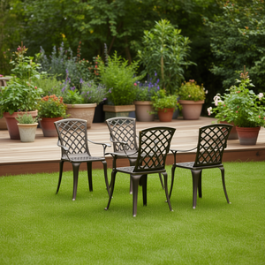 Sedia da Giardino in Alluminio Pressofuso Marrone, Arredo Esterno Durevole con Gambe Affusolate Tradizionali - Product Image 2