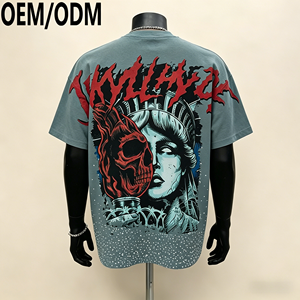 <span class=keywords><strong>T</strong></span>-<span class=keywords><strong>shirt</strong></span> décontracté d'é<span class=keywords><strong>t</strong></span>é pour homme, style hip-hop urbain, imprimé DTG, graphique en strass, col rond oversize, <span class=keywords><strong>t</strong></span>-<span class=keywords><strong>shirt</strong></span> épais - Product Image 1