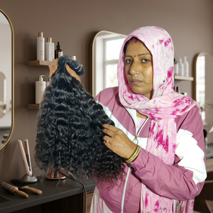 Extensiones de cabello humano Remy Virgin, proveedor de color negro, máquina rizada, paquete natural de doble trama, templo indio, 100% - Product Image 1