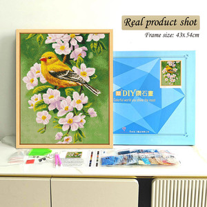 Kit de Peinture Diamant Oiseau Jaune avec Fleurs, Perles Rondes, Kit d'Art DIY, Décoration Pastorale Encadrée Rectangulaire en Strass de Cristal - Product Image 2