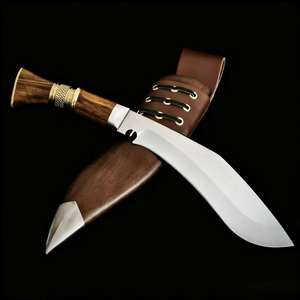 Cuchillo Táctico de Supervivencia para Exteriores, Hoja Fija de Acero Inoxidable de Alta Dureza, Cuchillo de Caza Kukri Curvo con Funda de Madera - Product Image 2