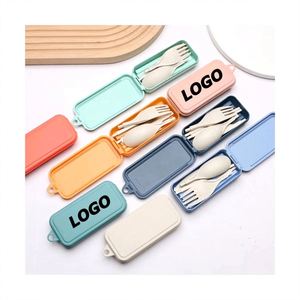 Foldable Wheat Straw Cutlery Set Eco-Friendly Travel Utensil Kit for Promotional Gifts - Product Image 1
