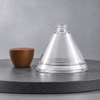 Vente en gros de flacons de parfum coniques en verre transparent de 60 ml avec bouchon en bois, base large, emballage de parfum vide