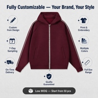 Jaket Hoodie Full Zip Custom OEM Pria Wanita dengan List Samping, Ukuran Besar, Longgar, Kasual, Sweatshirt, Mendukung Logo Custom, Grosir Partai Besar