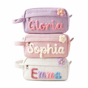 Personalized Corduroy Toiletry <b>Bag</b>, Custom Makeup <b>Bag</b> <b>Large</b> Capacity Travel Cosmetic Pouch, Aesthetic School Supplies Organizer - Product Image 1