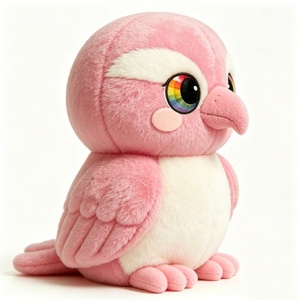 ตุ๊กตานกสีชมพูน่ารักแบบกำหนดเองได้ ตุ๊กตาขนนุ่มฟู ตาสีรุ้ง นกนั่งท้องขาว - Product Image 4