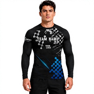เสื้อรัดกล้ามเนื้อแขนยาวสำหรับผู้ชาย SINEWY แบบสั่งทำพิเศษ ลายพิมพ์ซับลิเมชั่น แห้งเร็ว เหมาะสำหรับฝึกซ้อม MMA ทรงเข้ารูป สีน้ำเงินดำ - Product Image 1
