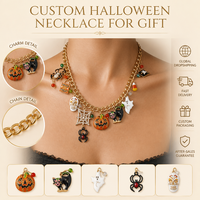 Kalung Choker Halloween SongYi dengan Liontin Labu, Hantu, Laba-laba, dan Tengkorak, Rantai Emas untuk Perhiasan Kostum Pesta