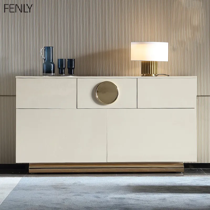 Modern Design Sideboard High Quality Buffet White Wood Cabinet With Stainless Steel For Living Room Furniture
