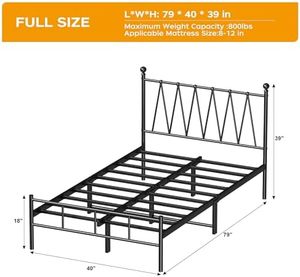 Homeiju Đôi Kích Thước Matte Giường Màu Đen Khung Heavy Duty Nền Tảng Kim Loại Thanh Nhà Thông Minh Hỗ Trợ Không Có Hộp Mùa Xuân Cần Dễ Dàng Lắp Ráp - Product Image 2